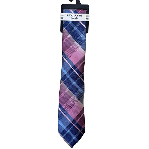 Bespoke Other - Bespoke NWT Regular Men's Patterned Tie in Pink Adams, Pink and Blue Plaid